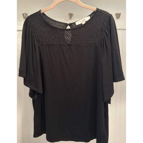 LOFT Black Flutter Sleeve Blouse Size M - Picture 1 of 6